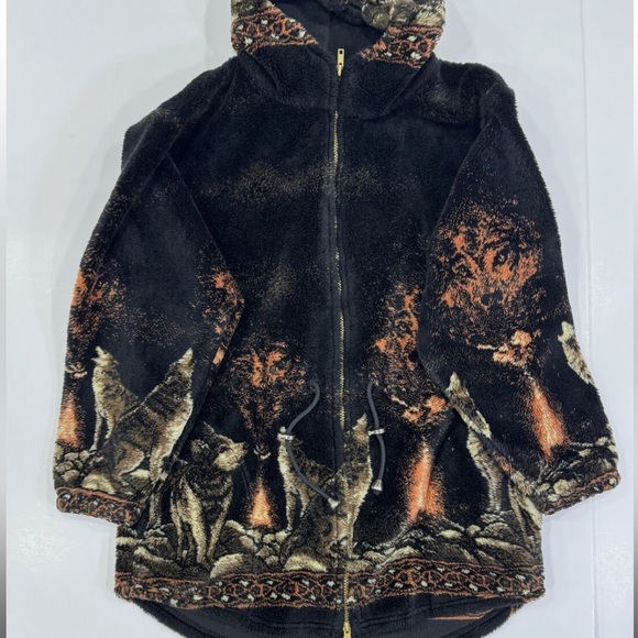 SOLD!! ❌❌❌VTG natural reflections wolf hooded zip Sherpa - Picture 2 of 6